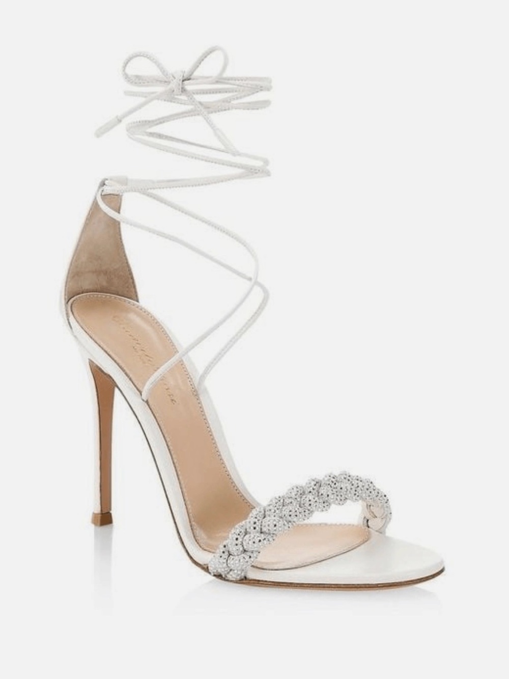 Gianvito Rossi White Braided-Strap Lace-Up Stiletto Sandal